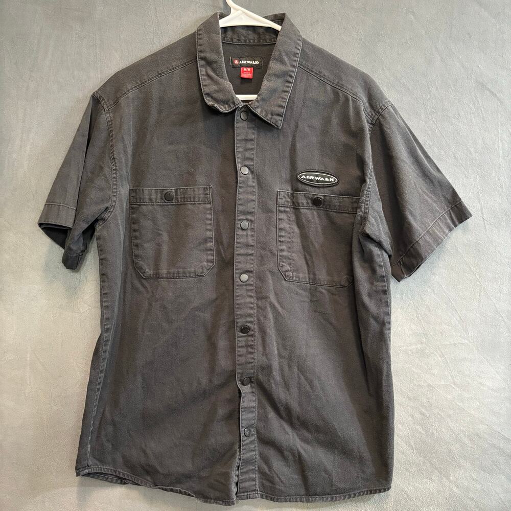 Vintage Airwalk Snap Button Work Shirt Black Medium Skate Y2K Skater Streetwear